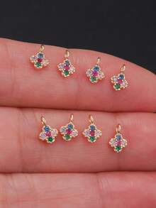8pcs Mini Four-Leaf Clover Micro-Inlaid Colorful Zirconia Charms DIY Piercing Earrings, Bracelets, Anklets, Waist Chain Accessories, Best Handmade DIY Gift - Multicolor - View 11