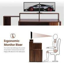 Office Computer Desk With Drawers, Writing Study Desk With Shelves - Brown - View 5