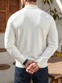 ALTZTAR Men's Solid Color Embroidered Mock Neck Long Sleeve Sweater - White - View 3