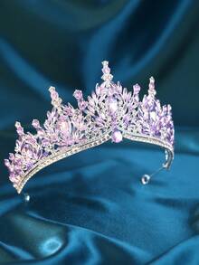 1pc Elegant & Luxurious Rhinestone Baroque Crown Hair Accessory, Bridal Wedding Headpiece, Romantic Princess Ball Party Event Hair Crown - Mauve Purple - View 8