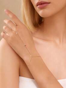 AnlaScheer 1pc Exquisite Fashion 925 Sterling Silver Octagonal Star Stone Layered Bracelet, Gold Plated, Hypoallergenic, Women Girls Daily Wear, Party Gift - Gold - View 8