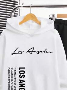 Tween Boys' Letter Print Warm Hoodie And Sweatpants - White - View 4