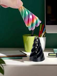 1 Stück spiralförmiges 3D-gedrucktes Stressabbau-Spielzeug, Fingertipp-Fidget-Gadget, kreatives Schreibtisch-Ornament, Büro-Stressabbau-Spielzeug - Verschiedenfarbig - Übersicht 6