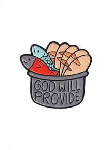 1pc "God Will Provide" Enamel Pin, Cartoon Bread And Fish Bible Story Badge, Fashion Accessory, Religious Gift For Believers - Multicolor - View 10
