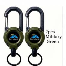 2pcs Retractable Keychain Set, Heavy Duty Steel Cable With Lanyard And Carabiner, Suitable For Outdoor Camping, Hiking And Fishing, Multi-Function Badge And ID Card Holder - Multicolor - View 2