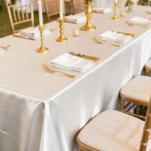 1pc Elegant White Satin Tablecloth: Perfect For Wedding Receptions, Parties And Home Decoration - Rectangular, Woven, Soft And Shiny - Multicolor - View 5