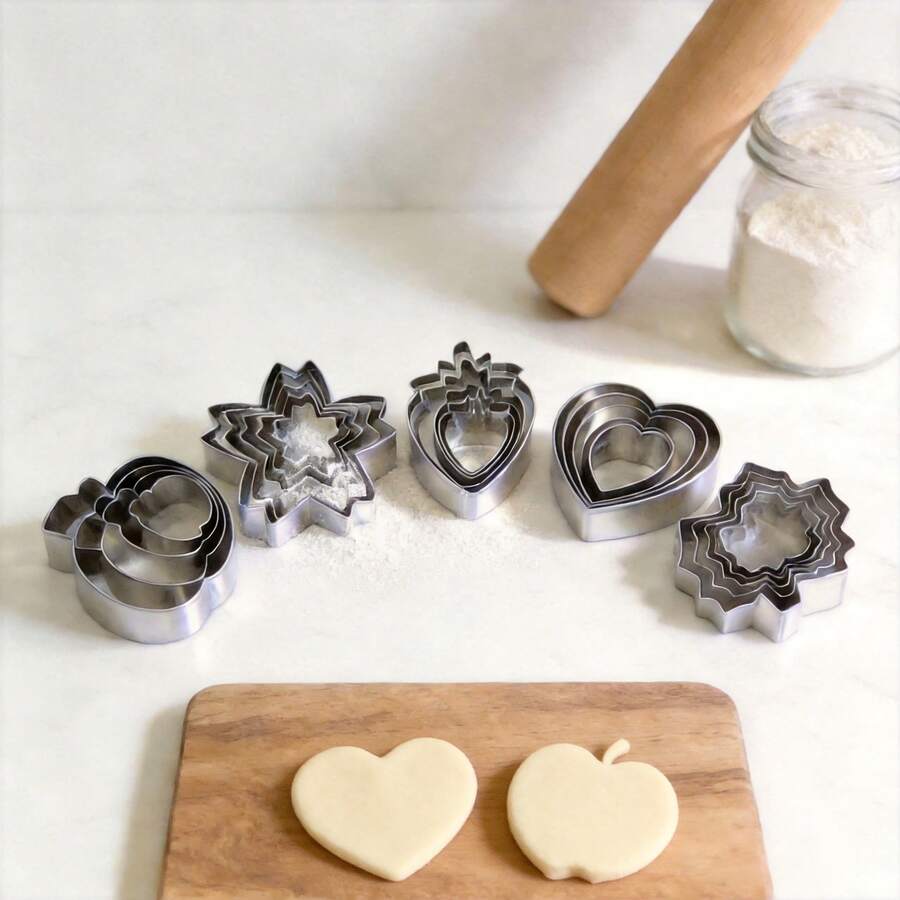 Stainless Steel Cookie Cutter Baking Mold, Multiple Shapes & Styles: Strawberry/Maple Leaf/Apple/Cherry Blossom/Plump Heart - View 1