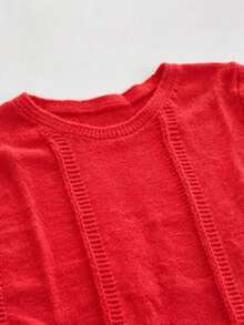 Autumn/Winter Design Tassel Hem Round Neck Knit Top Loose Casual Long Sleeve Sweater - Red - View 3