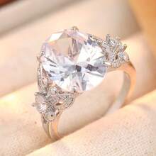 Elegant Butterfly Hollow Ring, Inlaid With Large Round Cubic Zirconia, Women's Finger Ring, Suitable For Wedding, Party, Daily Wear - Silver - View 3