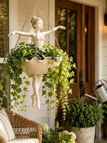 1pc Ballet Girl Hanging Planter Decoration, Outdoor Decorative Craft, Creative Garden Yard Decor, Cute Decorative Flower Pot, Suitable For Succulents, Climbing Plants, Patio, Porch And Garden Decoration, Home Decor Gardening Gift - Ballet Flower Pot - View 2