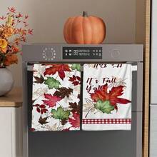 2/4/48pcs Autumn Series Maple Leaf Plaid Pattern Printed Kitchen Towels - Super Soft, Highly Absorbent Polyester Dish And Hand Towels, Perfect For Holiday Decor, Kitchen Decor, Party Decor - Multicolor - View 15