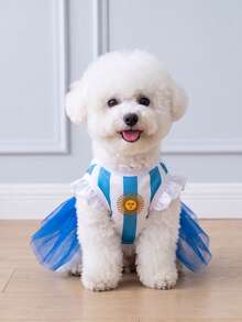 LUCKIE LABO 1pc ARGENTINA Letter Print Flutter Sleeve Cute Princess Style Tulle Dress For Chihuahua Small Dogs, Wedding Season Pet Clothes Suitable For Cats And Dogs Indoor And Outdoor - Multicolor - View 2