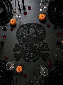 1/4/6/12pcs Halloween Skull PVC Gold Foil Placemats, Hotel Restaurant Decoration Heat-Resistant Non-Slip Table Mats, Western Style Table Mats For Weddings, Parties, Autumn Harvest Festival, Holiday Celebrations, Picnics, Camping, Birthday Banquet Table Decor - Multicolor - View 6