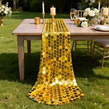 2 pezzi Runner da tavolo romantico in oro con grandi paillettes, centrotavola per feste di compleanno, decorazione per tavoli da ristorante, decorazione per tavoli da casa per riunioni festive, runner da tavolo in oro lucido, perfetto per decorazioni di negozi, celebrazioni di inaugurazione, Natale, Ringraziamento, Capodanno, San Valentino, anniversari, cerimonie romantiche al chiuso/all'aperto, feste in spiaggia, feste di fidanzamento, matrimoni - Dorato - Visualizzare 9