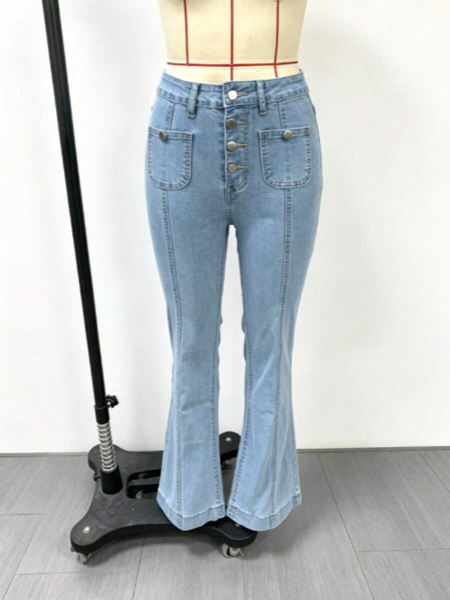 復古休閒 Y2K 女孩性感水洗修身微辣中腰牛仔褲 - 淺色水洗藍 - 查看 1