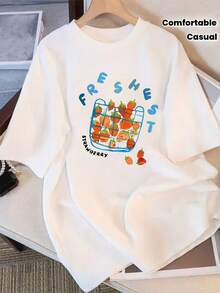 2025 Summer Loose-Fitting Round-Neck T-Shirt For Women, Comfortable And Casual, Perfect For Youthful And Vibrant Daily Wear - White - View 1
