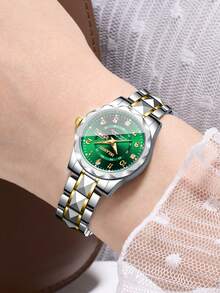 Women's Gift Watch With Gold-Tone Alloy Band, Digital Calendar Dial, Elegant Business Quartz Watch, Gift For Girlfriend (1pc/Set) Watch Box Not Included - Multicolor - View 3