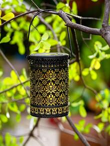 1pc Black Peony Hollow Solar Lantern With Hanging Handle, LED Projection Light, Waterproof Outdoor Landscape Light, Suitable For Patio, Yard, Pathway, Garden, Wedding, Holiday, Party Decoration - Multicolor - View 6