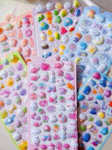 3D Embossed Cartoon Sponge Stickers 6pcs Set, 3D Transparent Phone Scrapbook Stickers, PVC Epoxy Resin Stickers, Children's Gift - Multicolor - View 2
