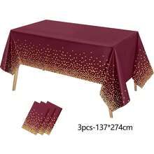 1/3/6/10pcs Polka Dot Disposable Tablecloth, 54 X 108 Inch Waterproof Plastic Tablecloth, White Background With Gold Polka Dot Rectangular Table Cover, Suitable For Picnic, Birthday, Party, Back To School - Gold Dots On Burgundy Background - View 12