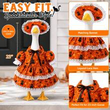 Halloween Black Cat Print Porch Goose Dress , Lace Dress With Sun Hat, For23''Lawn Goose Statue,Holiday Outdoor Yard Porch Decor(Sculpture Excluded) - Multicolor - View 3