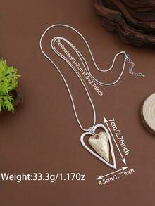 1pc Bohemian Style Heart Pendant Necklace, Women's Exclusive, Vintage Dual-Tone Gold & Silver Heart Pendant Round Snake Chain Necklace, Fashion Romantic Jewelry Gift - Silver - View 5