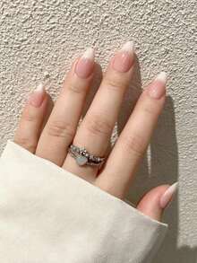 24pcs Almond Shape Short Full Coverage Press-On Nails, Gradient Pink To Milky White French Manicure Style, Includes 1 Nail File And 1 Jelly Glue - Apricot - View 6