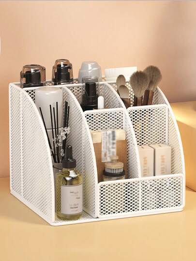 Kệ tổ chức bàn học ký túc xá quay lại trường, lưới kim loại trắng nhiều ngăn, giỏ lưu trữ mỹ phẩm và văn phòng phẩm, đồ dùng thiết yếu cho sinh viên đại học ở ký túc xá