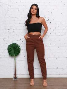 Women Suit Pants - Rust Brown - View 2