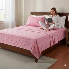 2-Piece Single Bed Sheet Set, Printed 200 Thread Count Percale Fabric With All-Around Elastic And Point Palito Pillowcase - 淺灰色 - 查看 3