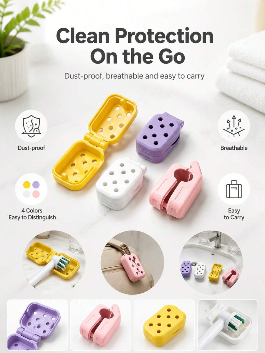 4pcs Electric Toothbrush Head Covers With Ventilation Holes To Ensure Air Circulation And Dryness, Reducing Odor. Creative And Fashionable Toothbrush Head Covers, Toothbrush Protective Sleeves. Lightweight And Practical, Suitable For Home And Travel - A - View 1