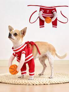 1PC Cosplay Basketball Player Dog Costume Pet Halloween Party Outfit Funny Dogs Cats Sports Jersey Clothes With Basketball Design Funny Party Pets Dress Up Clothes - Multicolor - View 8