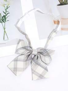 1pc Women Grey Plaid Bow Tie JK Uniform Shirt Collar Bow Sweet Preppy Style Neck Accessory - Multicolor - View 3