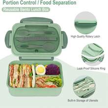 1pc 1200ml Bento Box With Utensils And Leak-Proof Lid, 3-Compartment Design, Also Suitable As Kitchenware, Ideal Christmas Gift - Multicolor - View 5