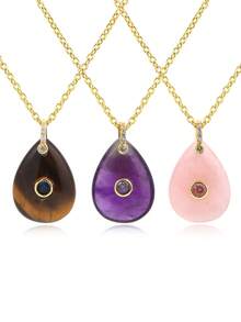 1pc Water Drop Crystal Pendant Necklace For Women Healing Energy Gold Color Stainless Steel Chain Amethyst Summer Jewelry Gift H932 - Necklace - View 4