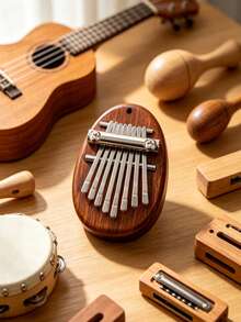 1pc Wooden Mini 8 Keys Kalimba Thumb Piano,Portable 5-Finger Finger Piano,Small Musical Instrument ,Lightweight Pocket Musical Toy ,For Music Beginner Performance, Also As Holiday ,Birthday Gift - Multicolor - View 2
