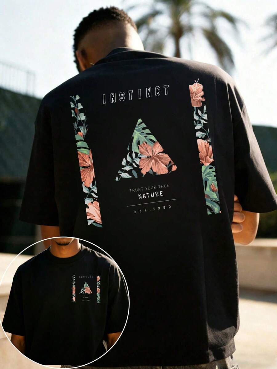 T-shirt à imprimé floral tropical 100% coton 180 g/m² Col rond Respirant Coupe régulière Été