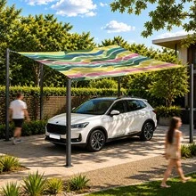 Green Yellow Pink Diagonal Wave Striped Sun Shade Sail, Outdoor UV Protection Sunshade Cloth, Large Size Patio Garden Yard Sun Canopy, Easy Installation With Fixing Ropes - Yellow - View 5