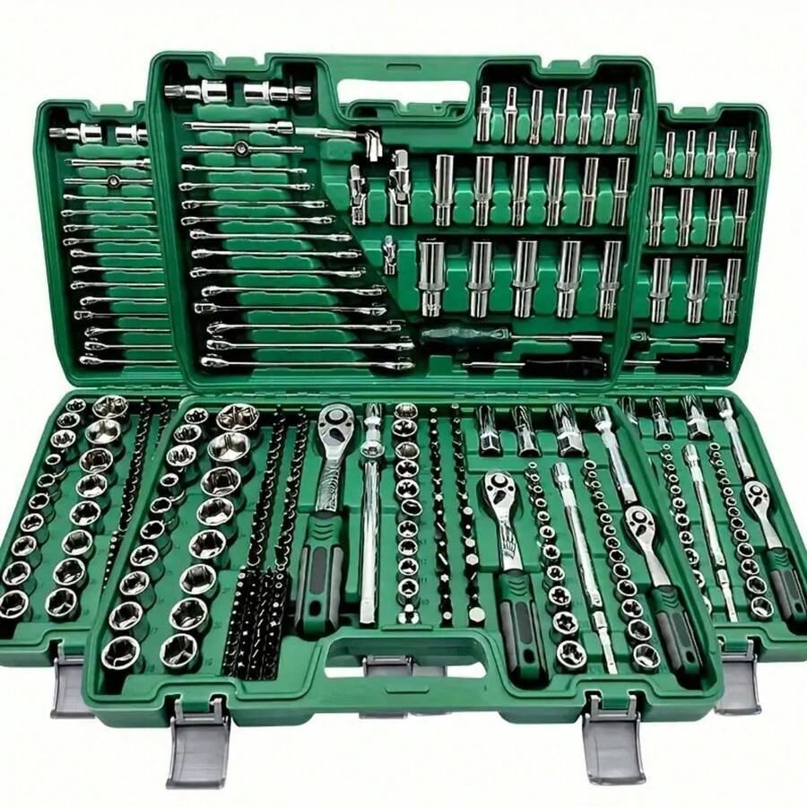 115/46件組頂級專業工具組，棘輪扳手組、扭力扳手，汽車零件維修機械工具組與居家機械工具組，適用於汽車與自行車維修工具 - 多色 - 查看 1