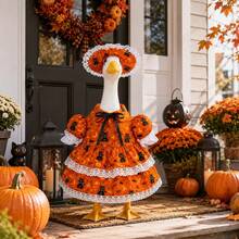 Halloween Black Cat Print Porch Goose Dress , Lace Dress With Sun Hat, For23''Lawn Goose Statue,Holiday Outdoor Yard Porch Decor(Sculpture Excluded) - Multicolor - View 1