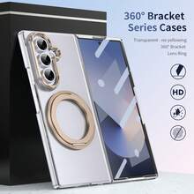 VIETAO 360°旋轉隱形支架透明材質手機殼，適用於 Galaxy Z Fold 8 Ultra 7 6 5 4 Fold7，附鋼化玻璃螢幕保護貼 - 金色 - 查看 5