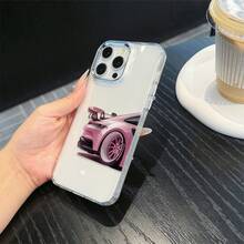 1 pieza Funda de teléfono con patrón de carreras negro & plateado compatible con teléfonos Apple - Multicolor - Ver 3