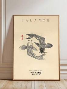 1pc Koi Fish Print, Yin Yang Poster Aesthetic Vintage Wall Art, Black And White Japanese Art Print, Red Cream Koi In Water Japanese Art Print, Minimalist Inspired Poster, Mindfulness Wall Decor, Christmas Decorative Wall Art, Framed/Unframed - 1pc - View 3