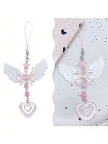 1PC Exquisite Girls Angel Heart Beaded Phone Chain Accessory, Popular Girls Keychain Backpack Hanging Chain - Image Color - View 3