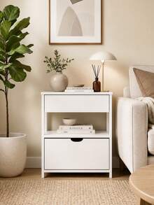 SoBuy | Bedside Table With 2 Drawers | Nightstand With USB Charging Port | Storage Cabinet For Living Room | 45*38*55 Cm | Load Capacity 30 Kg - White - View 9