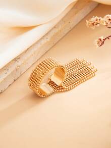 1pc Vintage Fashion Geometric Curved Bead Chain Tassel Charm Ring, Elegant & Glamorous For Daily Casual, Party, Gathering, Couple Date, Women's Holiday Versatile Jewelry Ring Gift (Chain & Bead Quantity Subject To Actual Product) - Ring - View 8