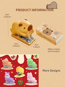 Mini Stapler With 400pcs 24/6 Staples Set, Cartoon Capybara Bear Rabbit Duck Portable Stapler For Office Binding, School Supplies, First Day Of School - one-size - View 3