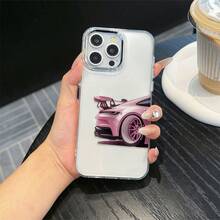 1 pieza Funda de teléfono con patrón de carreras negro & plateado compatible con teléfonos Apple - Multicolor - Ver 2