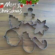 6PCS/1Set Cetakan Kue Natal Stainless Steel Bentuk Pohon, Permen Tongkat, Manusia Kue Jahe, Kepingan Salju, Alat Pemanggang, Cetakan Pemotong DIY Multi-Gaya Natal - View 8