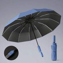 1pc Automatic Folding Umbrella, UPF50+ UV Protection, Waterproof For Rain, Minimalist Design, Soft Colors, Easy To Store In Bag - Blue - View 3